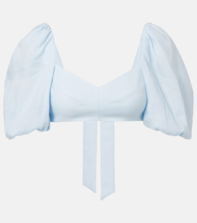 Zimmermann Rhiannon puff-sleeve linen crop top