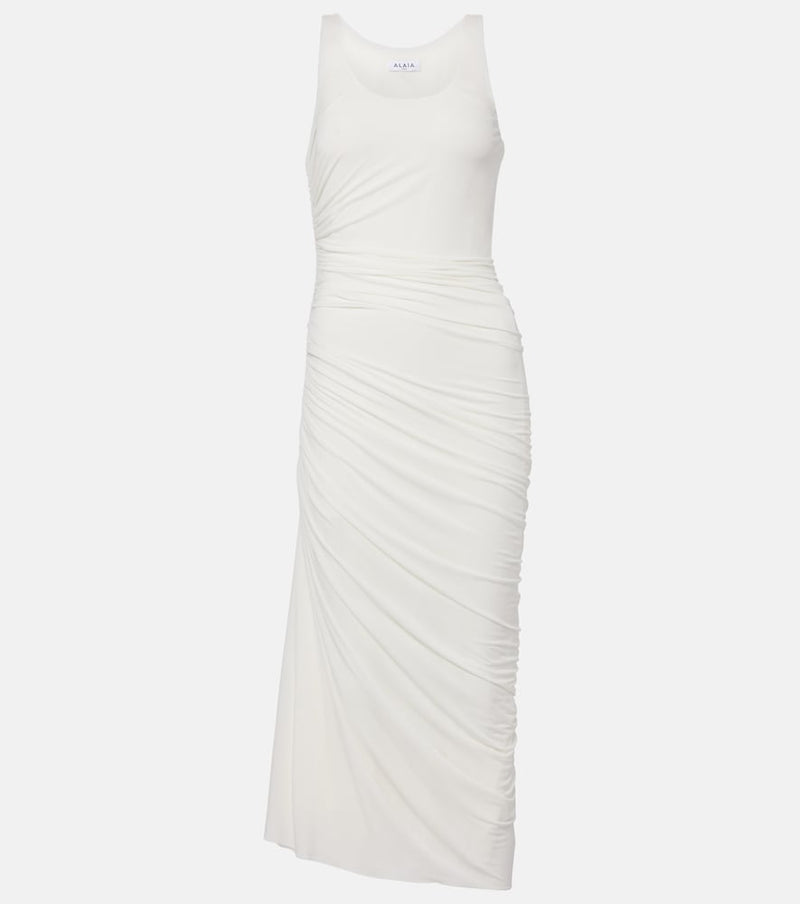 Alaia Asymmetric gathered jersey maxi dress