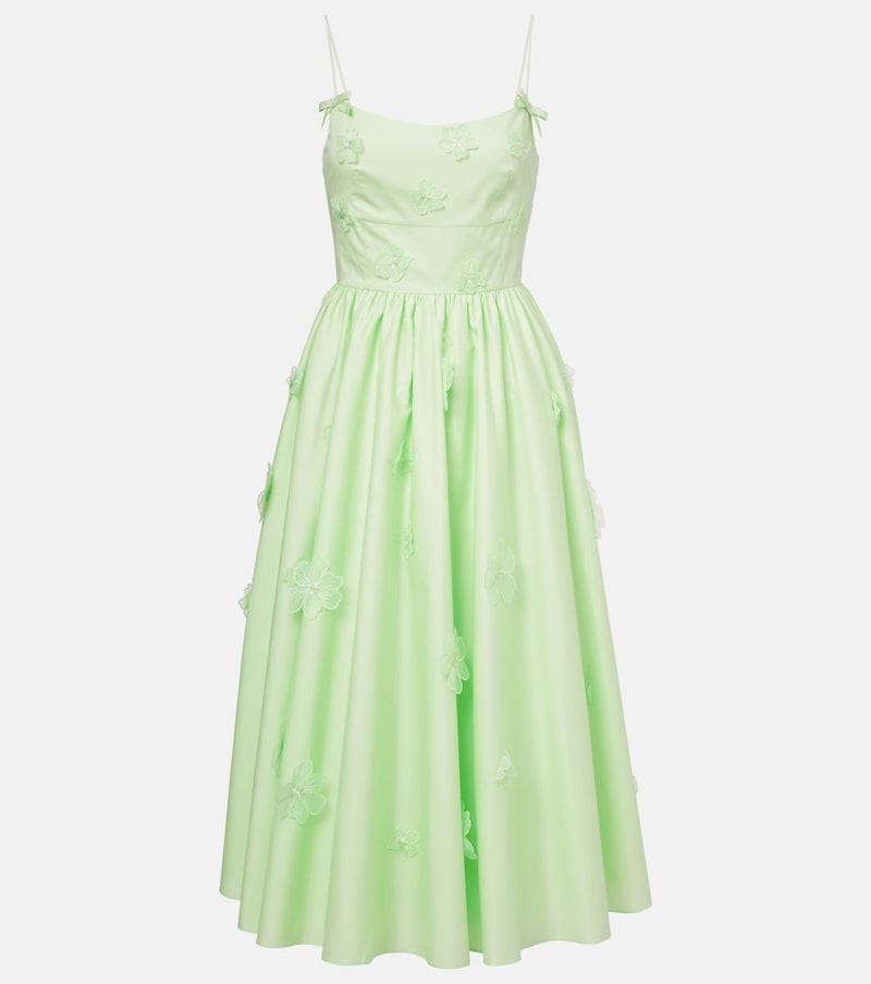 Self-Portrait Floral-applique cotton poplin midi dress