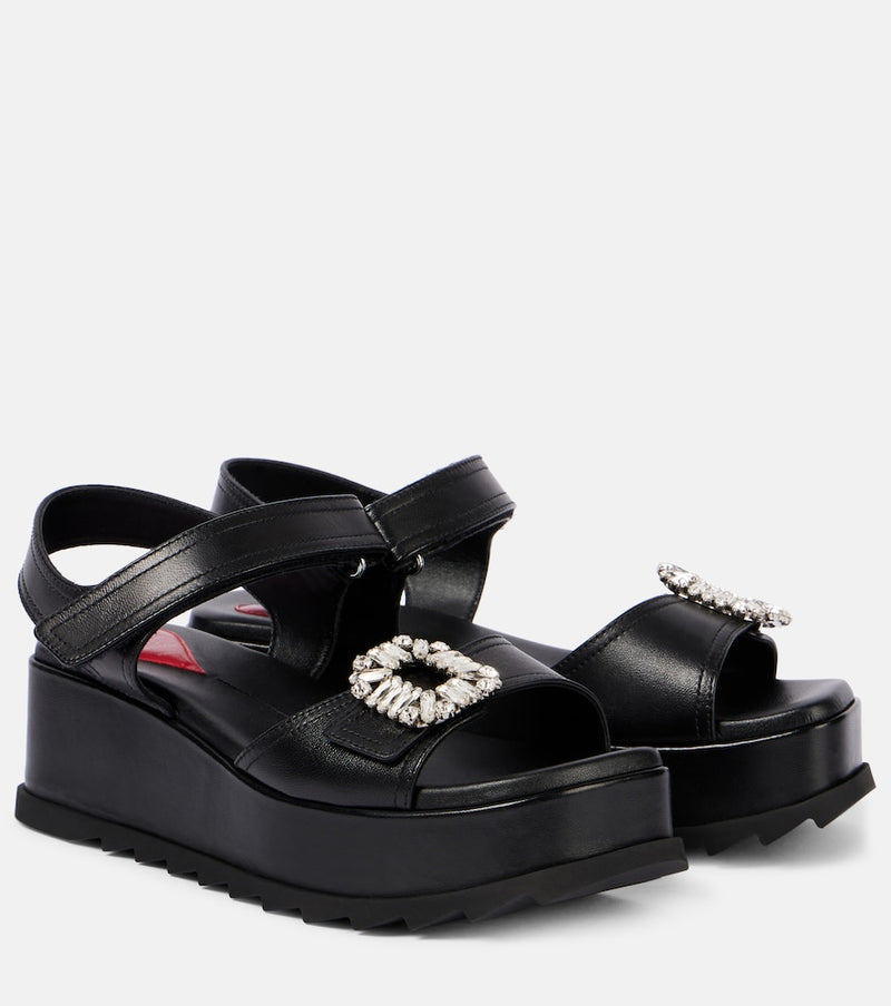 Roger Vivier Slidy Viv\' embellished leather wedge sandals
