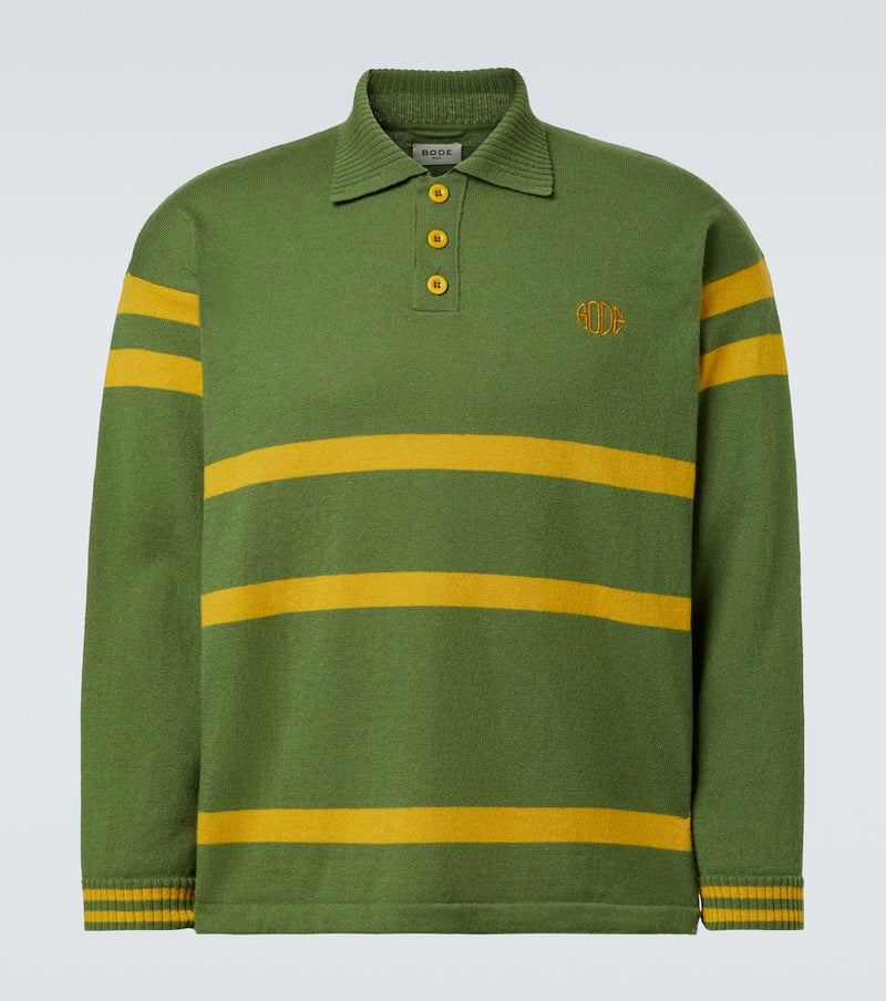 Bode Striped virgin wool polo sweater in Green