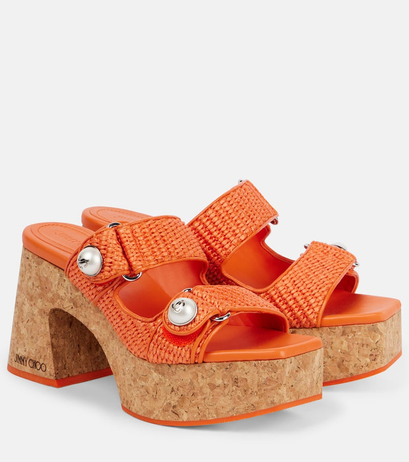 Jimmy Choo Fayence 95 raffia platform mules