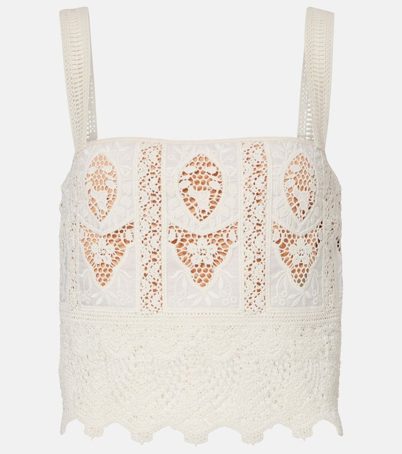 Johanna Ortiz Embroidered voile top in White