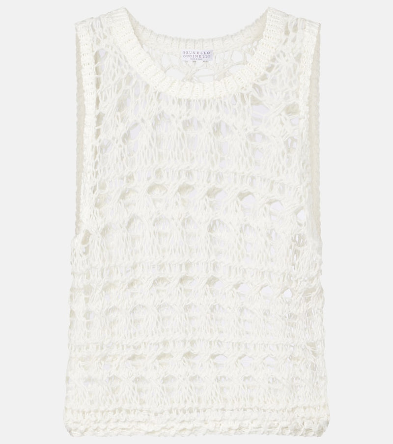 Brunello Cucinelli Open-knit jute and cotton-blend top