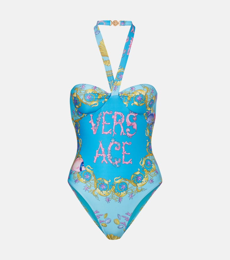 Versace Printed halterneck swimsuit