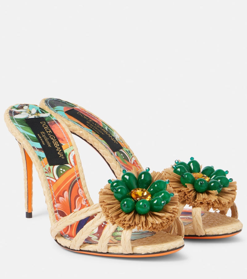 Dolce & Gabbana Taormina 90 embellished raffia mules