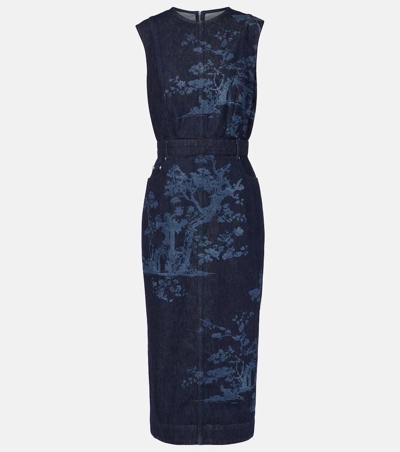 Erdem Printed cotton denim pencil dress
