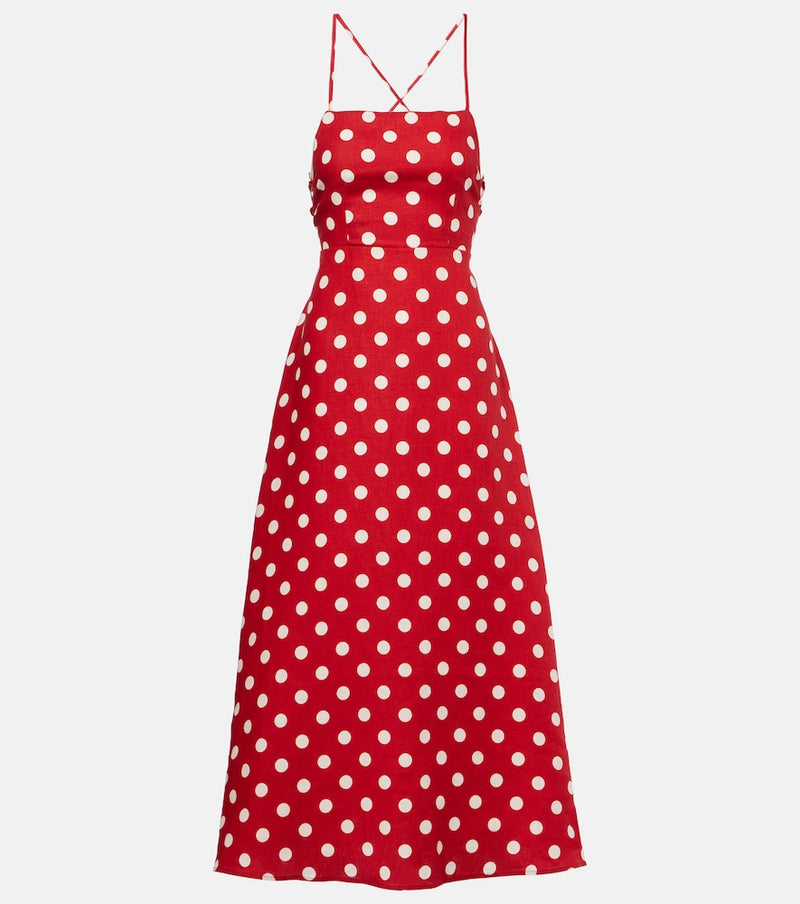 Posse Lori polka-dot linen maxi dress in Red