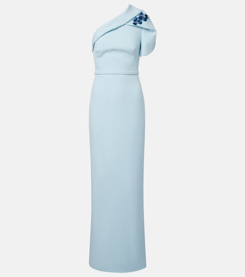 Safiyaa One-shoulder belted crepe gown