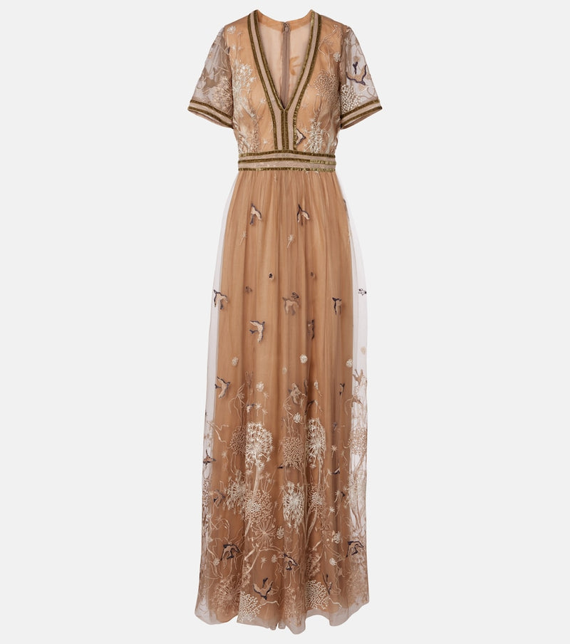 Costarellos Embroidered tulle gown