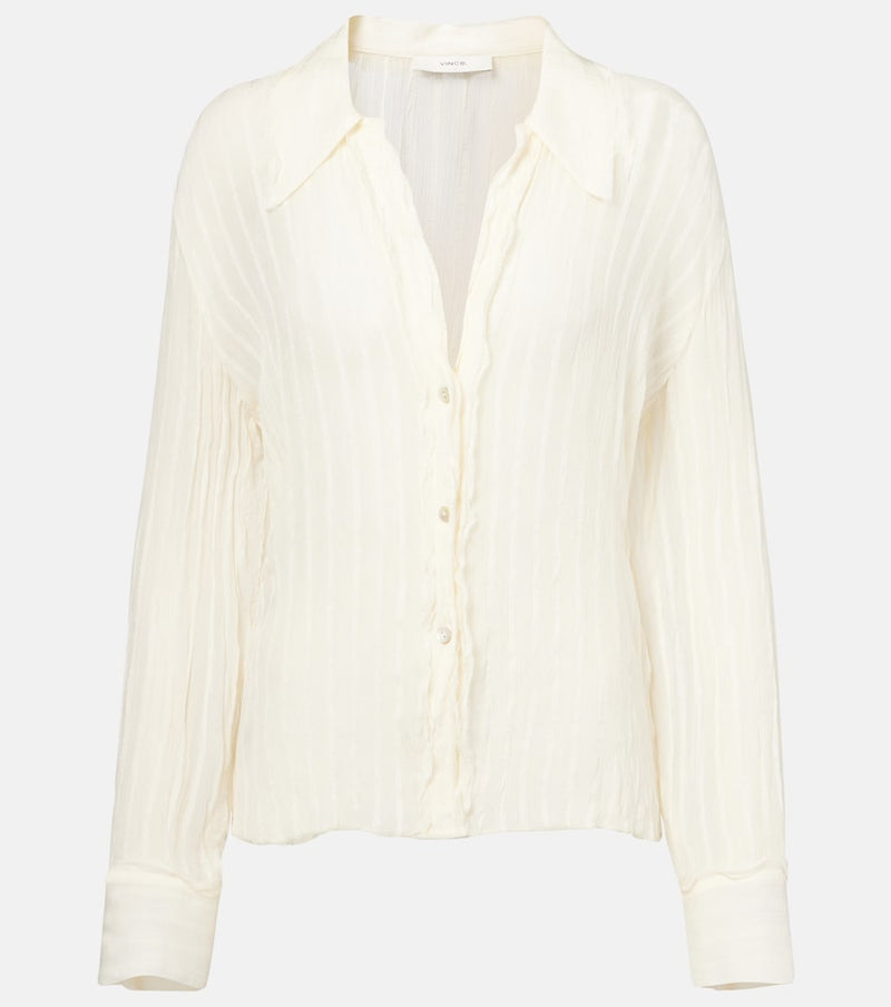 Vince Ruffled striped semi-sheer shirt