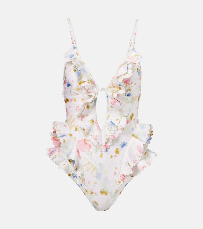 Zimmermann Floral ruffled swimsuit in Multicolour