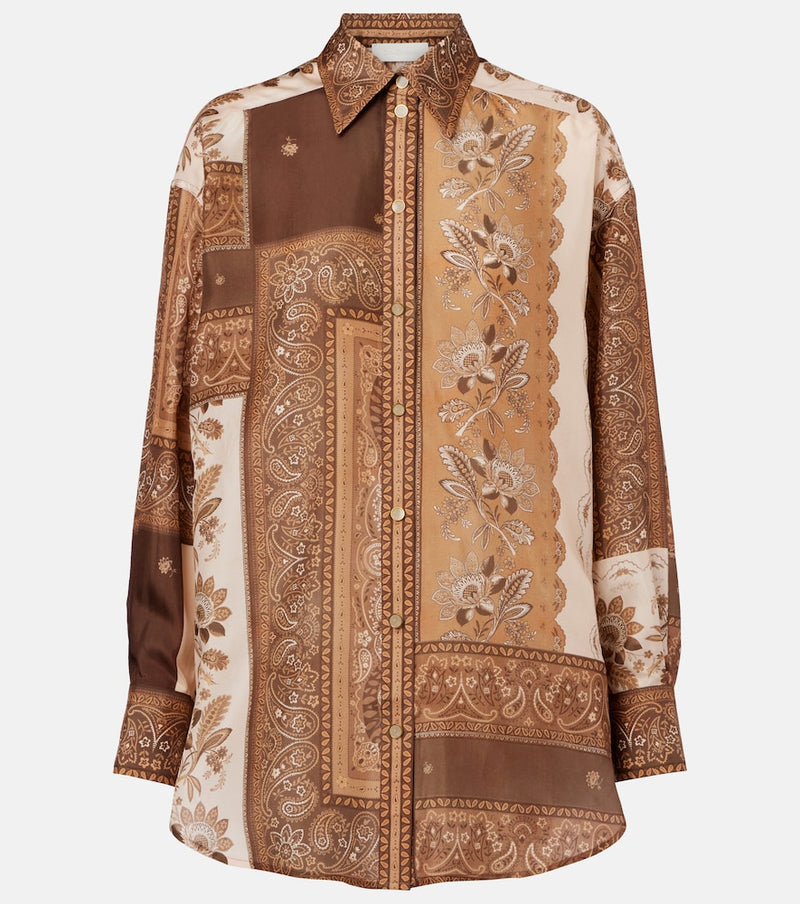 Zimmermann Lucky bandana silk satin shirt in Brown