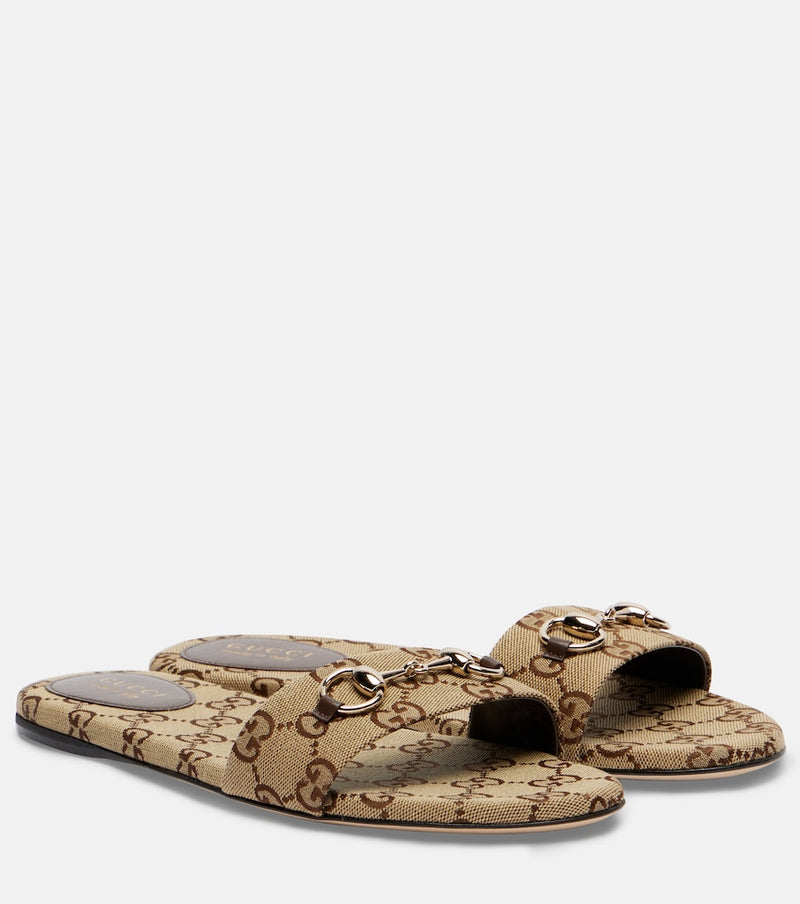 Gucci Horsebit GG canvas slides