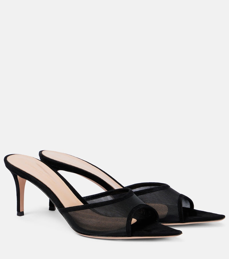 Gianvito Rossi Dorotea suede-trimmed organza mules