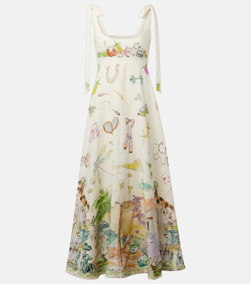 Alémais Anouk printed linen midi dress in Ivory