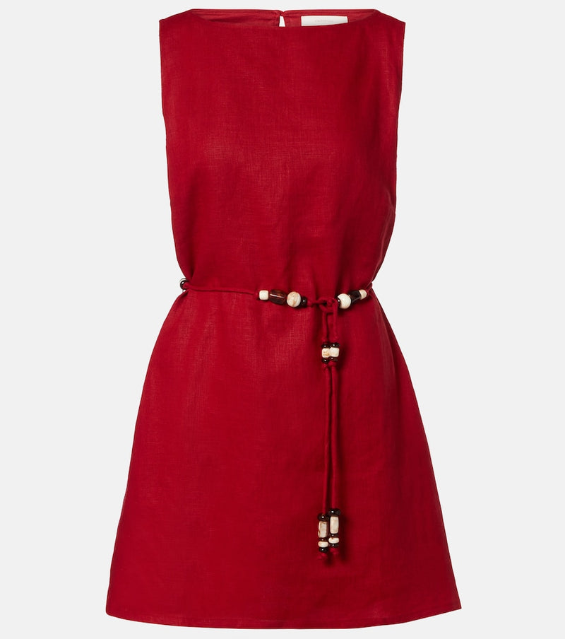 Faithfull Liu belted linen minidress in Red