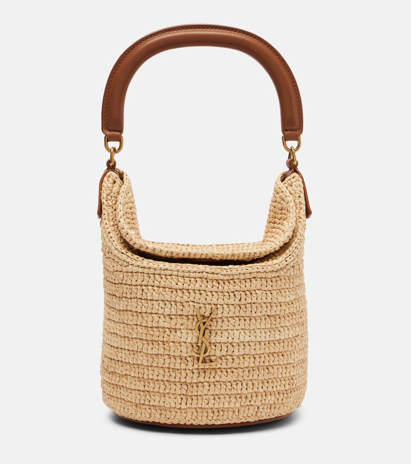 Saint Laurent Gaby leather-trimmed raffia bucket bag