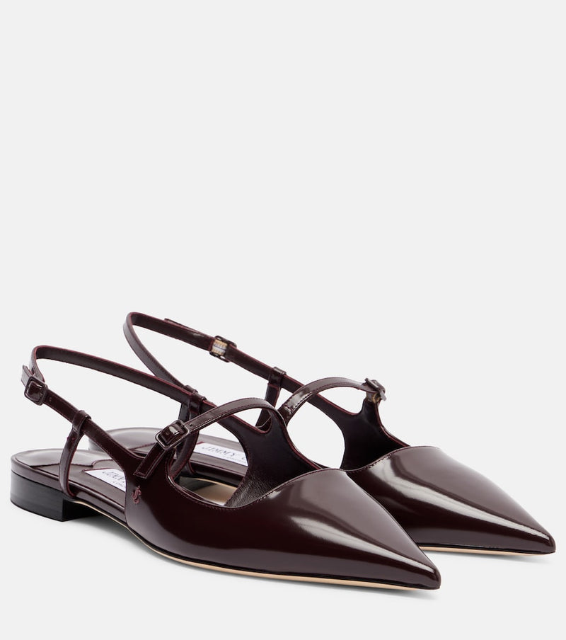 Jimmy Choo Didi patent leather slingback flats in Burgundy