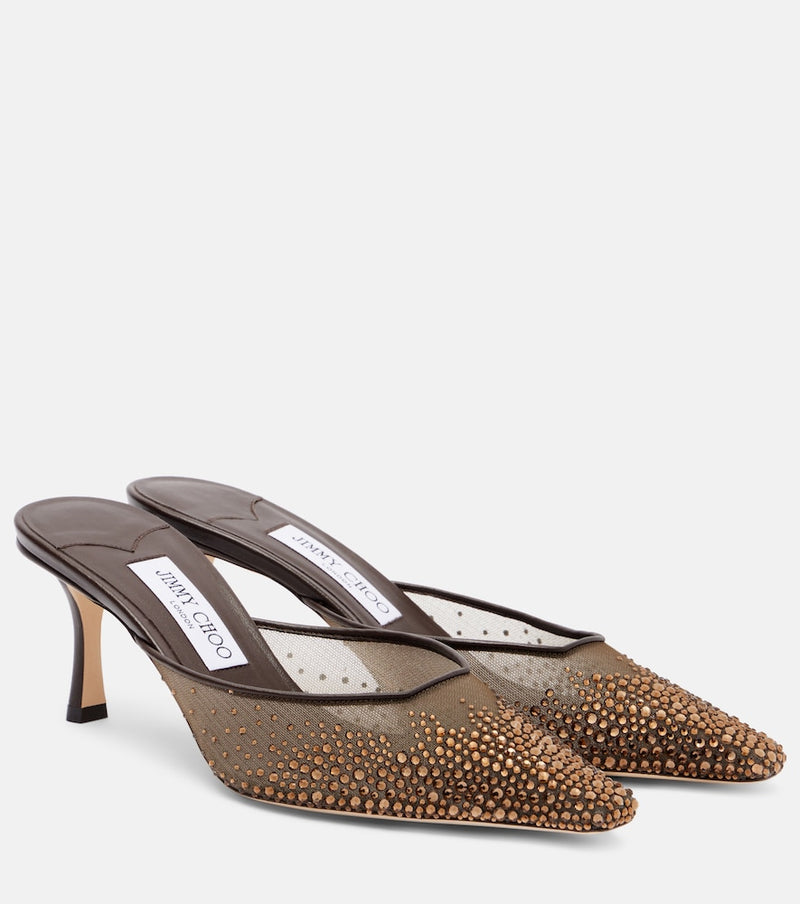 Jimmy Choo Vivi 65 crystal-embellished mesh mules
