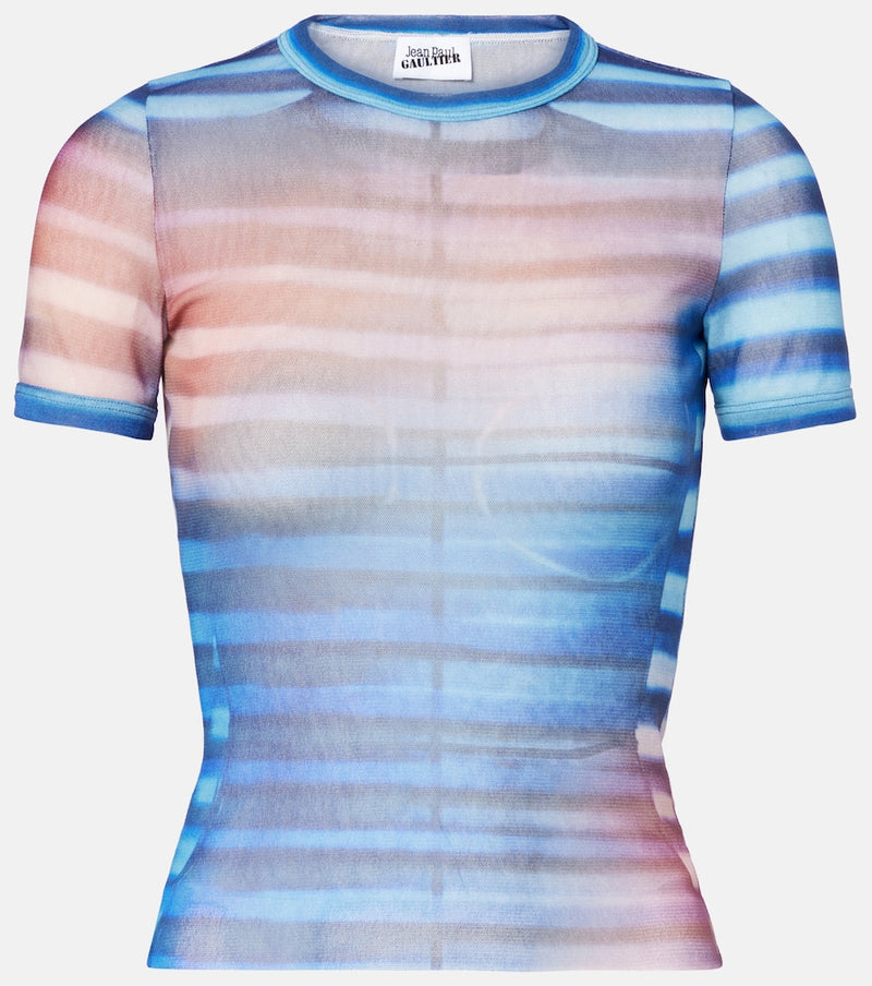 Jean Paul Gaultier Printed striped mesh T-shirt