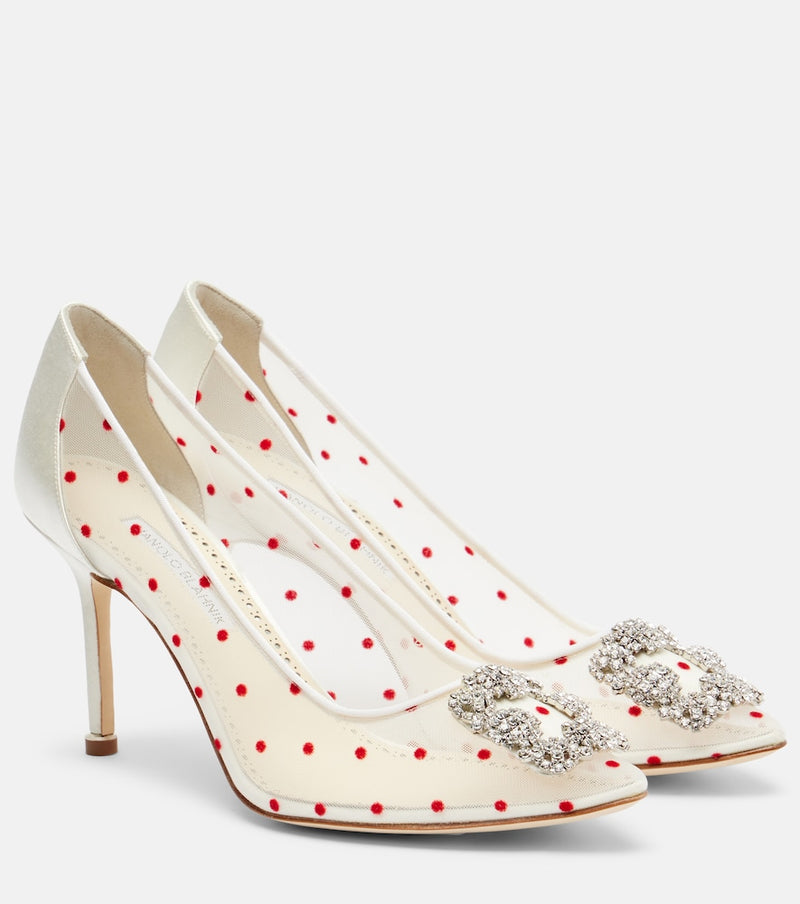 Manolo Blahnik Hangisi 90 polka-dot embellished pumps in Beige