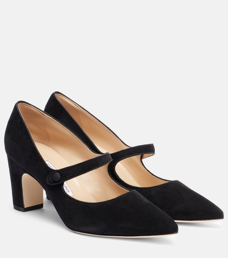 Manolo Blahnik Campariba suede Mary Jane pumps in Black