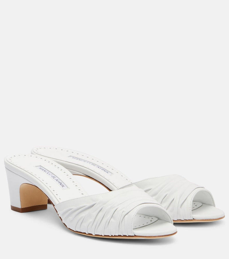 Manolo Blahnik Piruabar 50 ruched leather mules