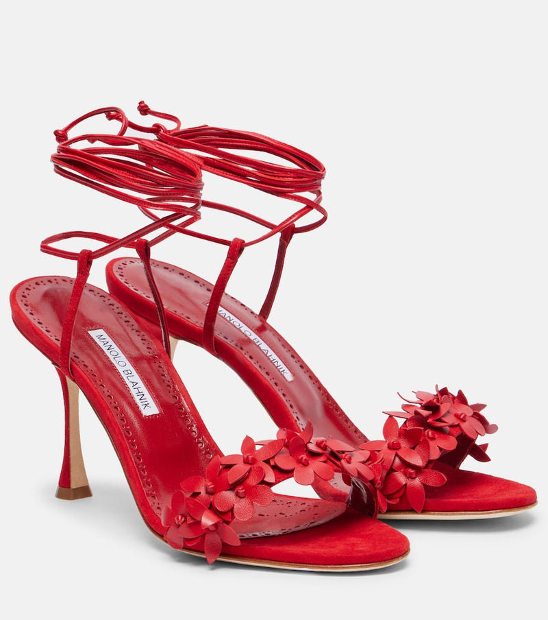 Manolo Blahnik Anista floral-applique leather sandals