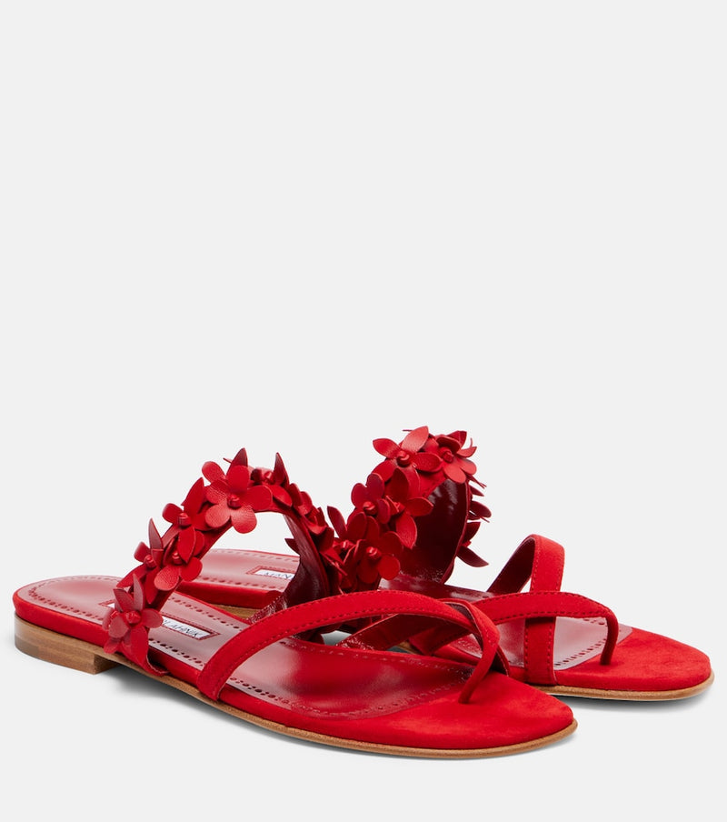 Manolo Blahnik Fiosa floral-applique suede sandals