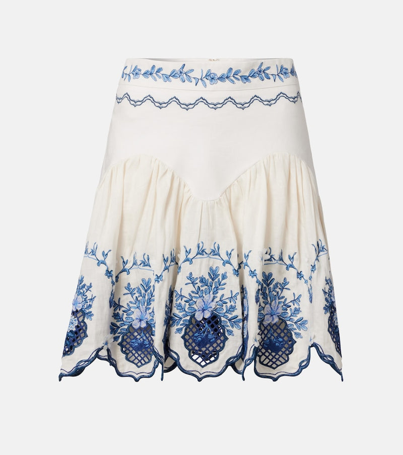 Agua by Agua Bendita Acai embroidered floral linen miniskirt
