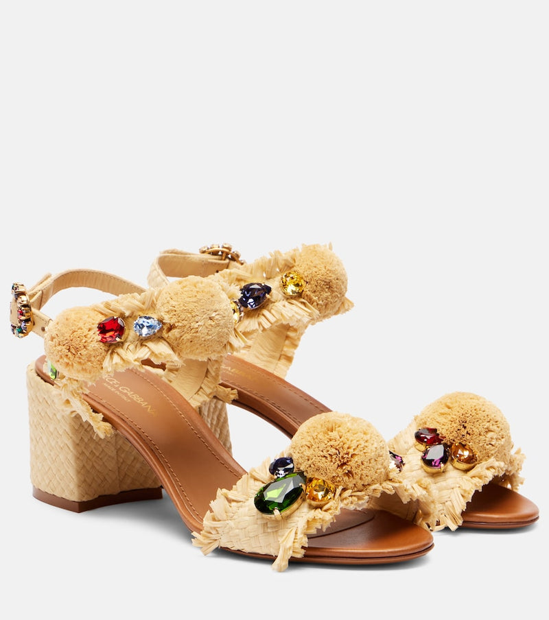 Dolce & Gabbana Embellished raffia-effect sandals