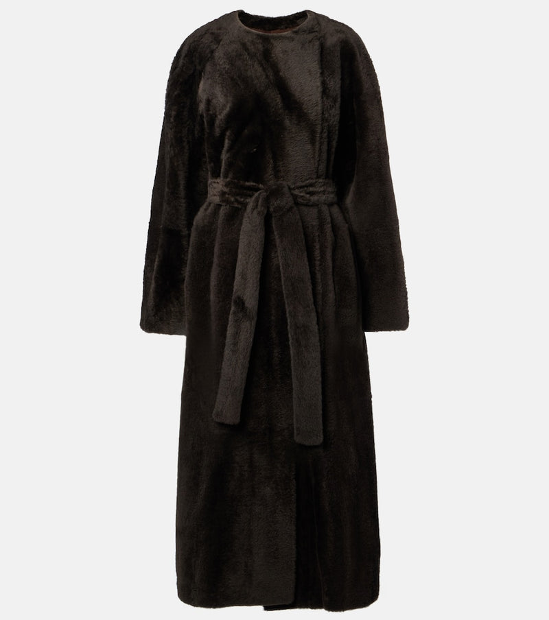 The Row Madelina belted shearling coat