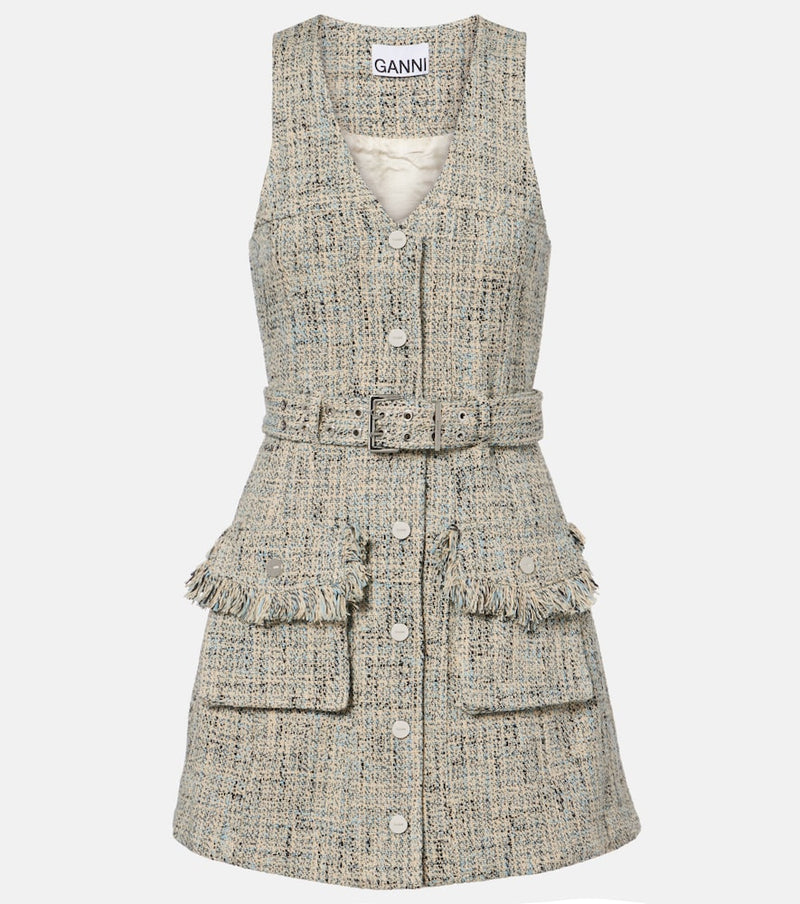 Ganni Belted tweed minidress