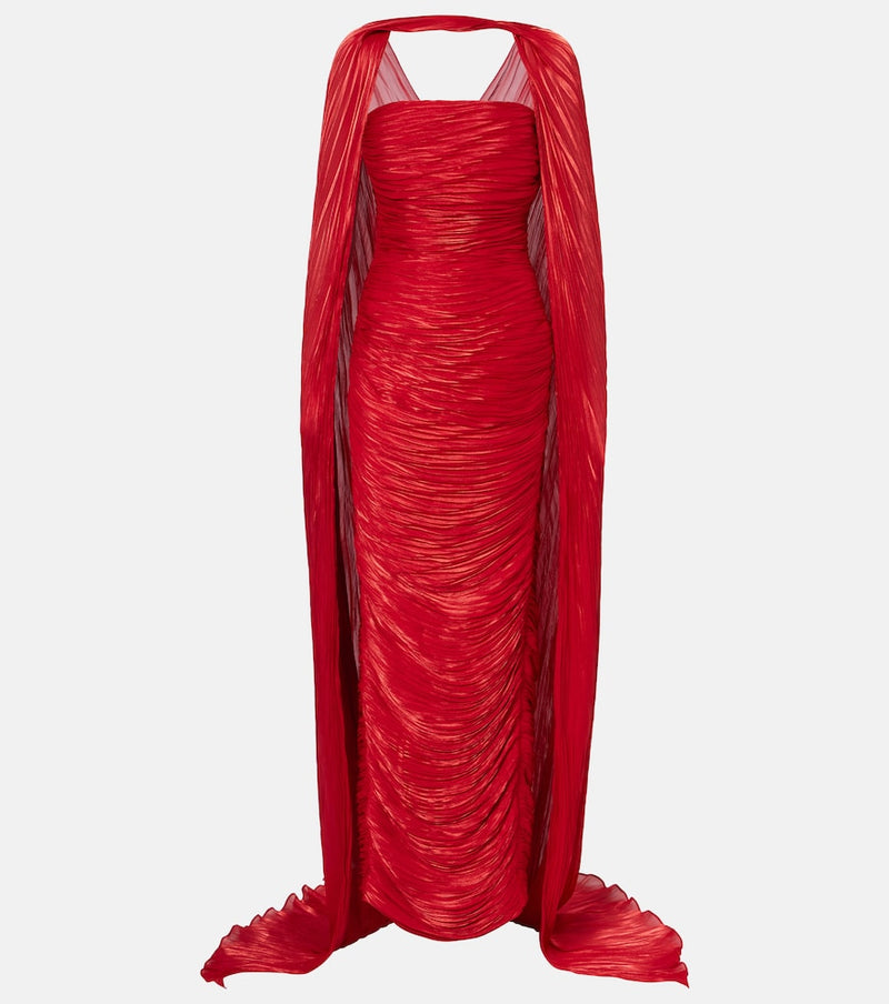 Marmar Halim Caped pleated bustier gown