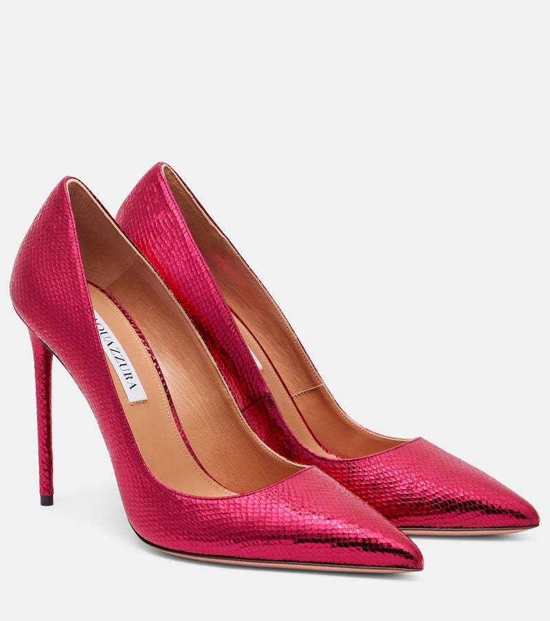 Aquazzura Purist 105 snake-effect leather pumps