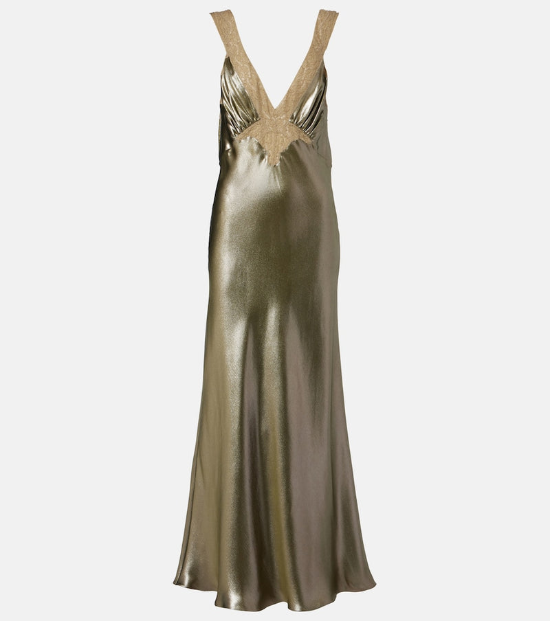 Saint Laurent Lace-trimmed silk charmeuse slip dress