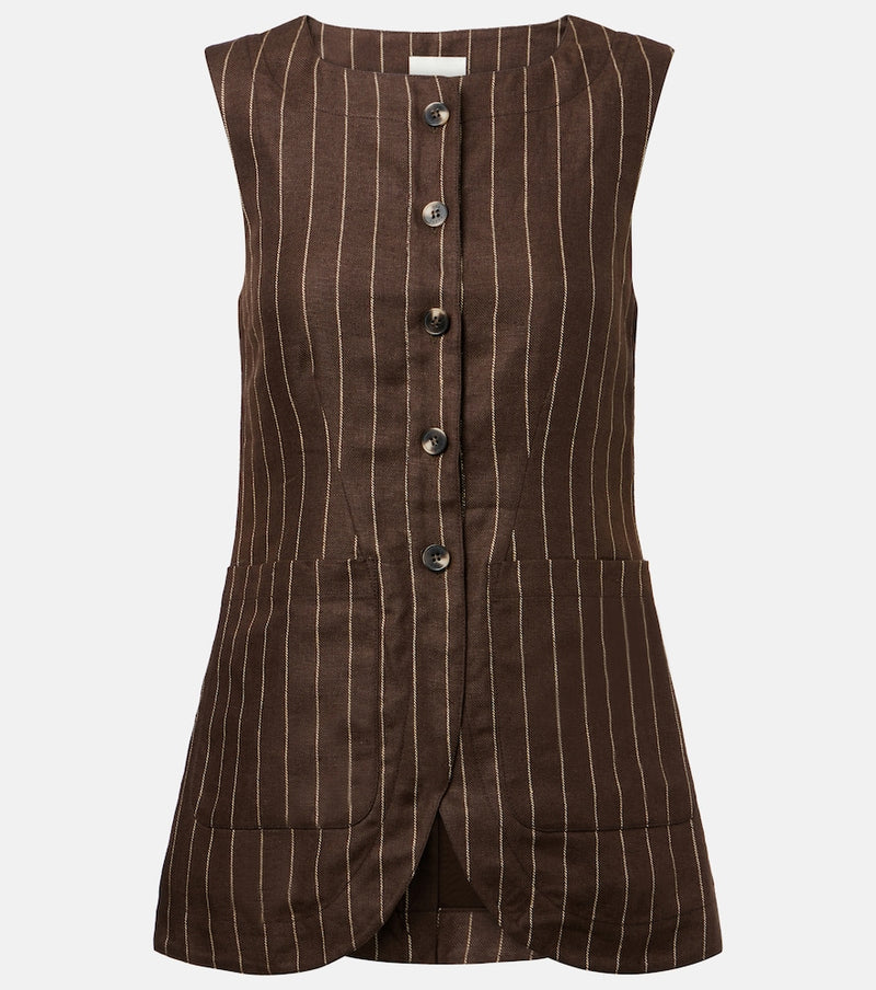 Posse Emma pinstripe linen top in Brown