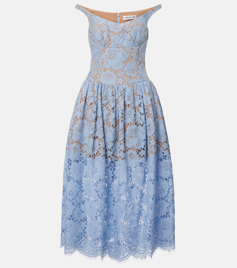 Self-Portrait Gathered lace midi dress