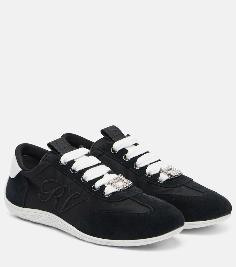 Roger Vivier Viv Low suede-trimmed satin sneakers