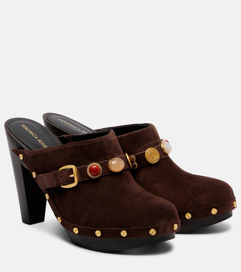 Veronica Beard Giana embellished suede platform mules