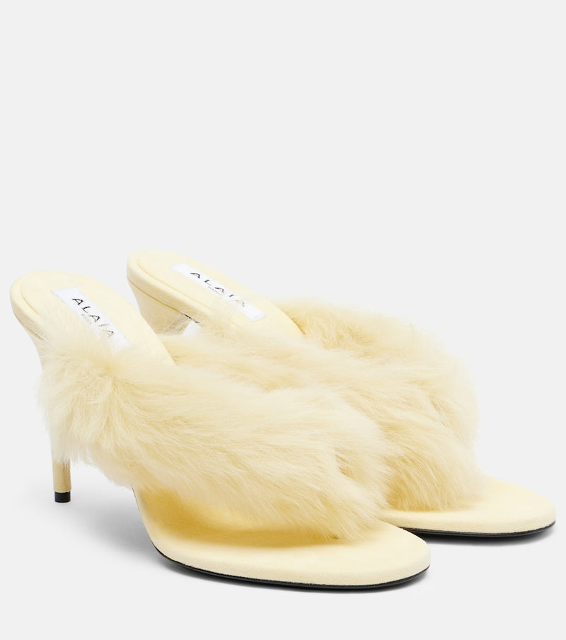 Alaia Shearling and leather thong sandals