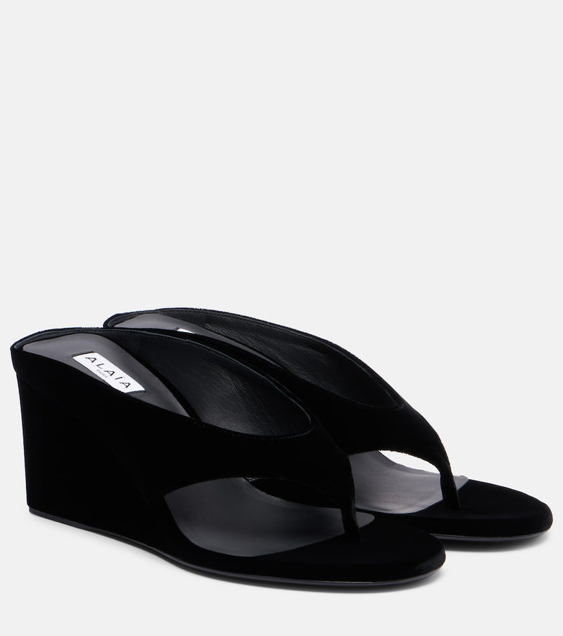 Alaia Velvet wedge thong sandals