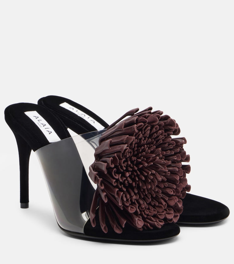 Alaia Floral-applique asymmetric mules