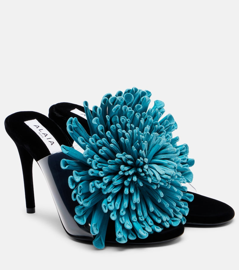 Alaia 90 floral-applique leather and PU mules