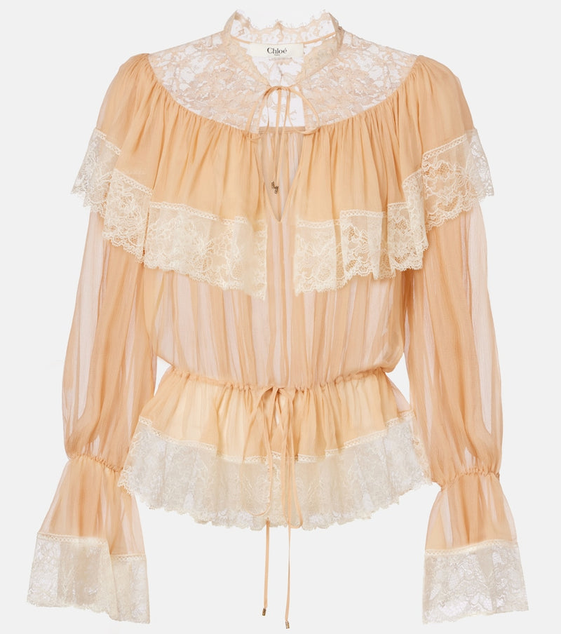 Chloe Lace-trimmed silk blouse