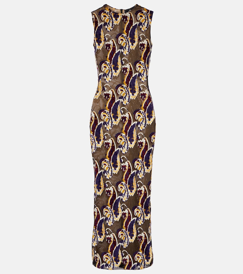 Etro Paisley semi-sheer midi dress