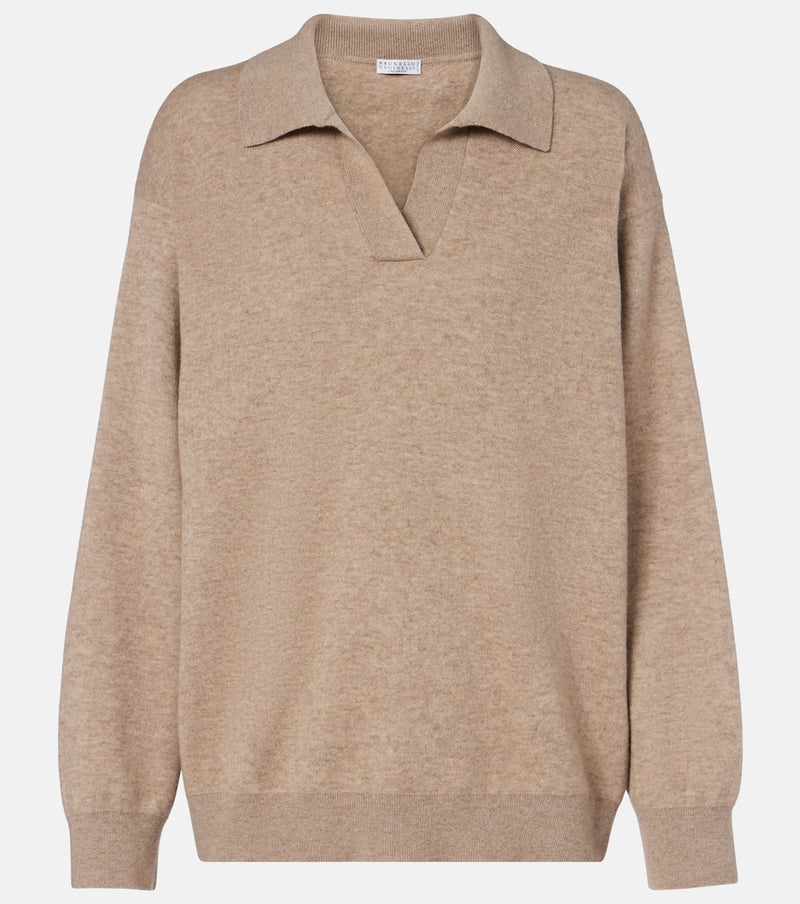 Brunello Cucinelli Monili cashmere-blend polo sweater