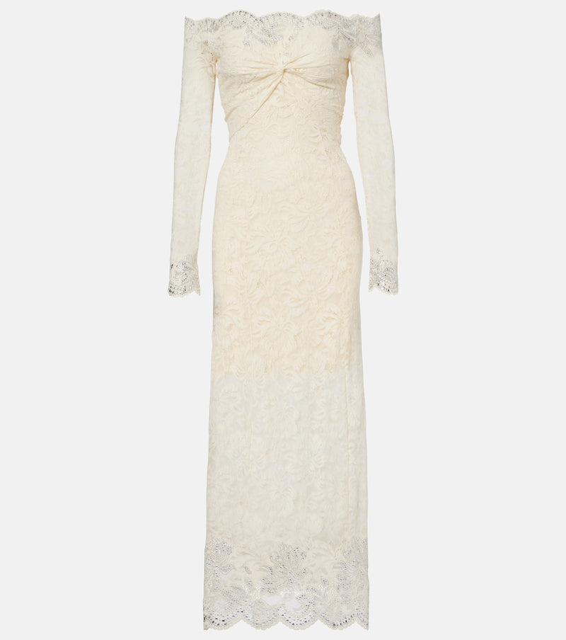 Rabanne Bridal embellished off-shoulder lace midi dress