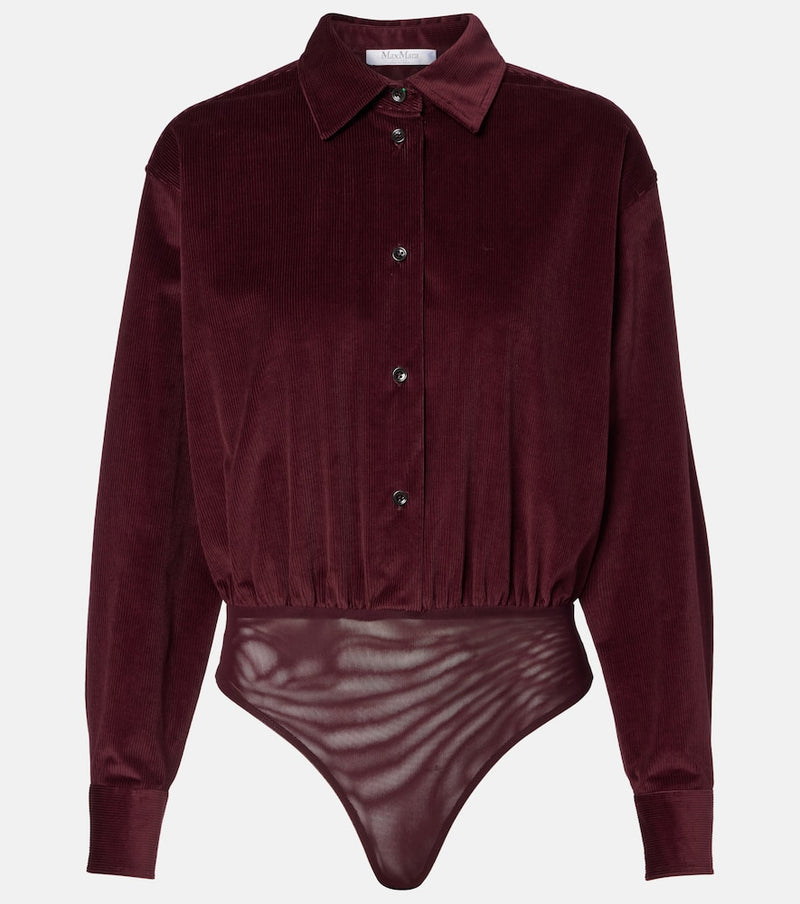 Max Mara Fertile cotton velvet bodysuit in Burgundy